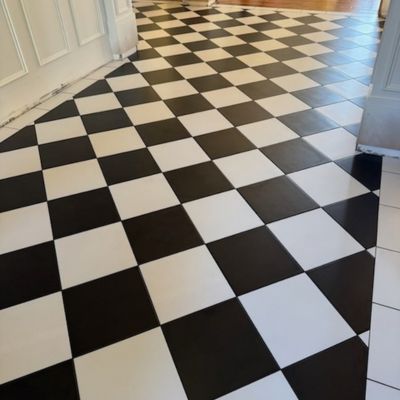 checkered tile floor remodel from Floors with Flair in Hillsboro OR